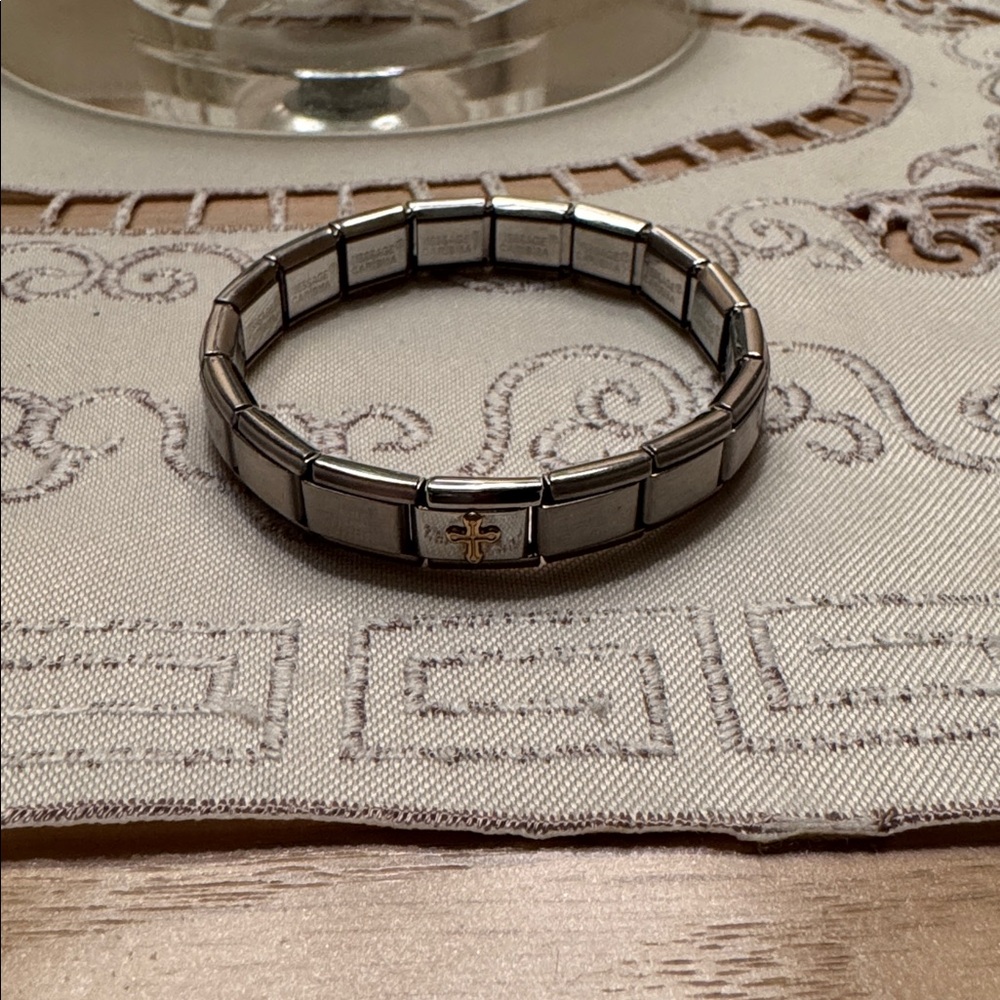 Silver Bracelet with Gold Cross Accent